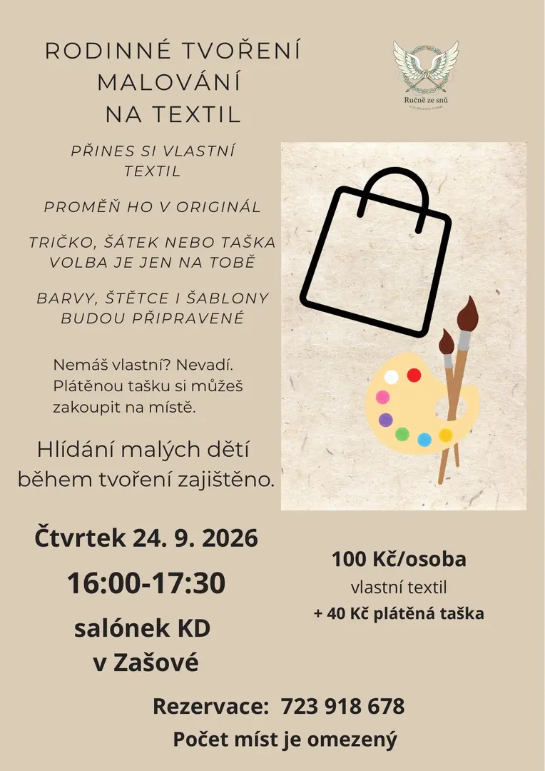 plakát s informacemi a obrázkem tašky s paletou barev